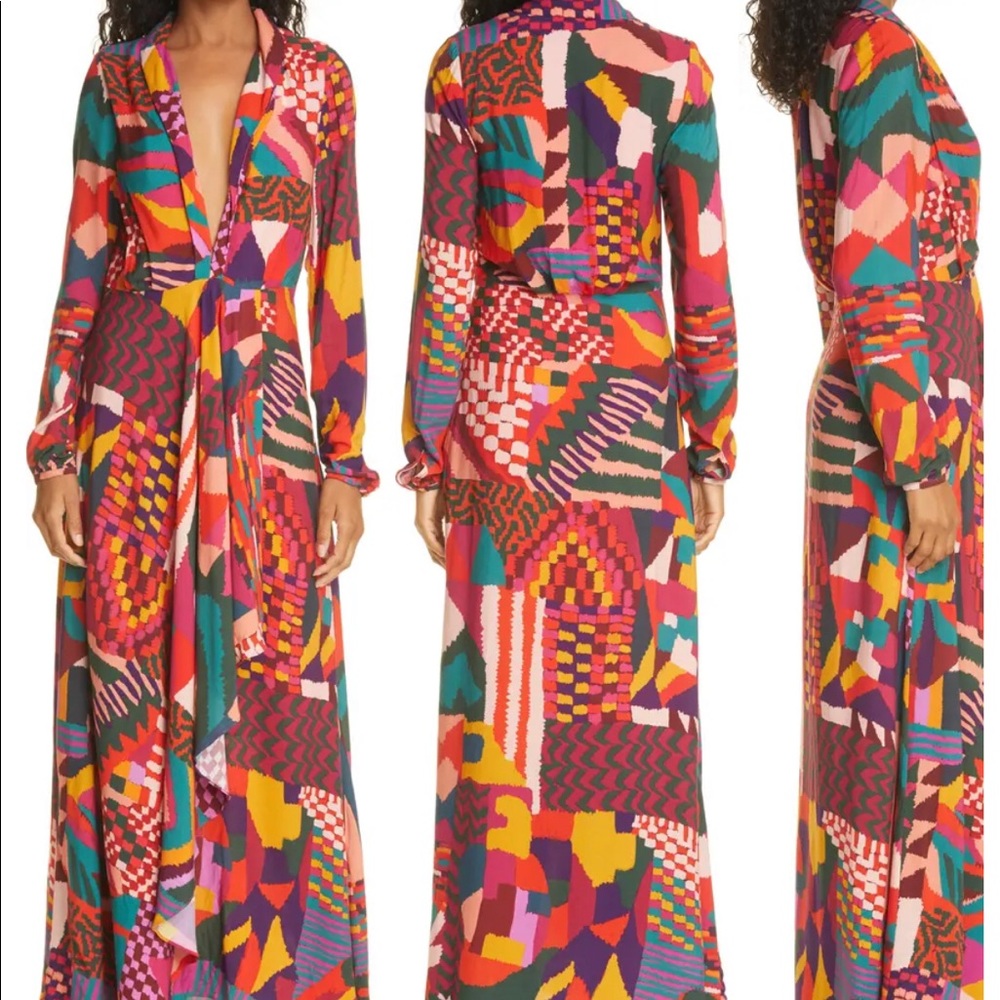 FARM RIO red abstract patches maxi dress S